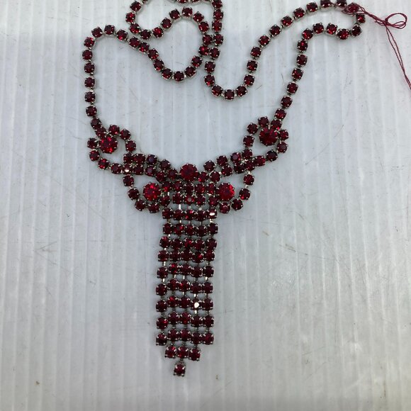 Vtg CONTINENTAL ? dark red rhinestone crystal necklace - Picture 1 of 3